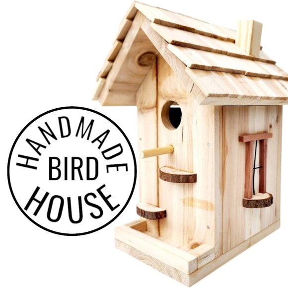 NEW HANDMADE Wooden Bird House Birdhouse Handbuilt Wood Garden Decor Spring Made - Picture 3 of 14
